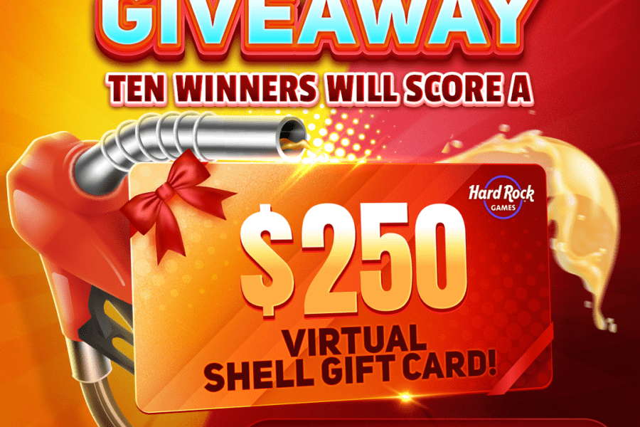 Gas card giveaway offering $250 shell gift card by hard rock games