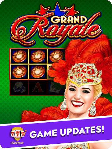 Grand royale slot game update featuring a glamorous showgirl, new reel symbols, and exciting prizes.