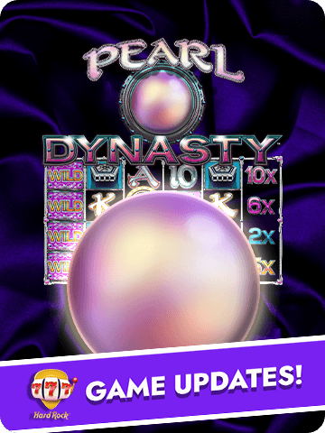 Hard rock blackjack casino game update featuring pearl dynasty slot with a shimmering pearl, wild symbols, and multiplier bonuses.